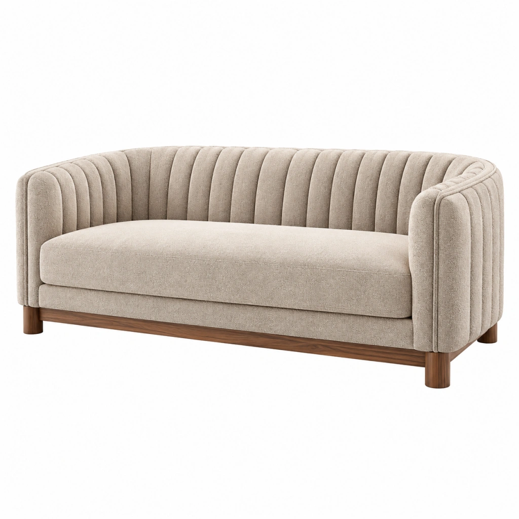Divano 2 posti 170x85x75 cm in tessuto beige con struttura in legno stile contemporaneo