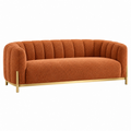 Divano 2 posti 170 x 85 x 75 cm in tessuto bouclé terracotta con base in metallo dorato stile moderno