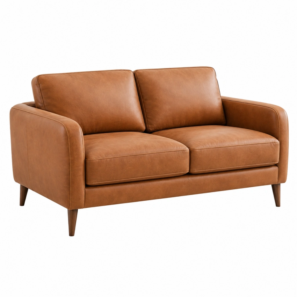 Divano 2 posti 160 x 85 x 82 cm - rivestimento effetto pelle cognac stile moderno