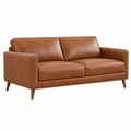 Divano 2 posti 160 x 90 x 85 cm effetto pelle marrone con gambe in legno stile moderno