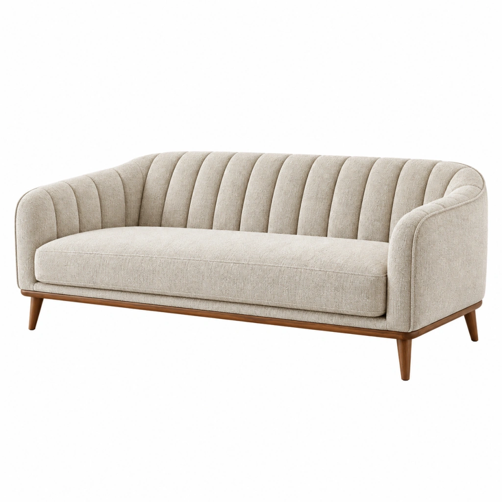 Divano 2 posti 170 x 80 x 78 cm in tessuto beige con gambe in legno - stile moderno