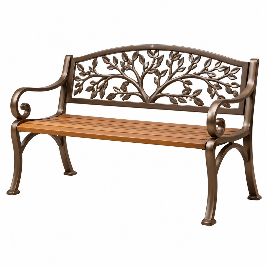 Panchina da giardino 122 x 60 x 90 cm in metallo e legno marrone bronzo stile classico