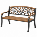 Panchina da giardino 122 x 62 x 88 cm in legno e metallo marrone nero con schienale a foglie