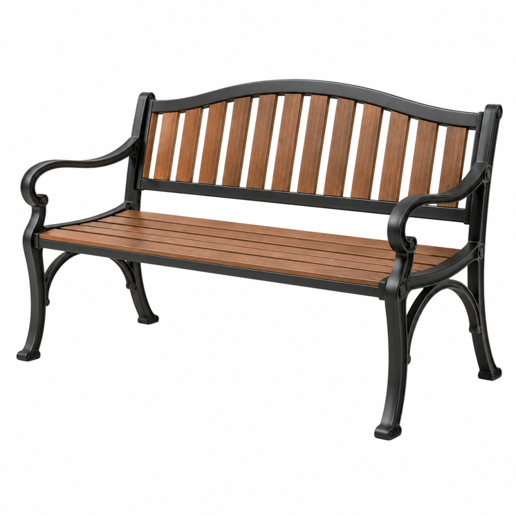 Panchina da giardino 122 x 60 x 90 cm in legno e metallo marrone nero con braccioli