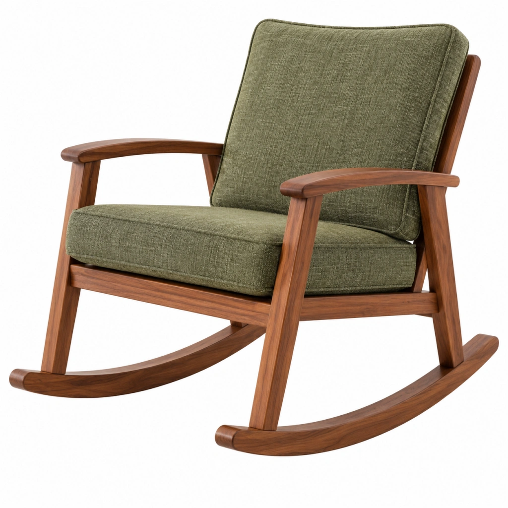 Poltrona a dondolo 68 x 90 x 98 cm in legno e tessuto verde stile moderno
