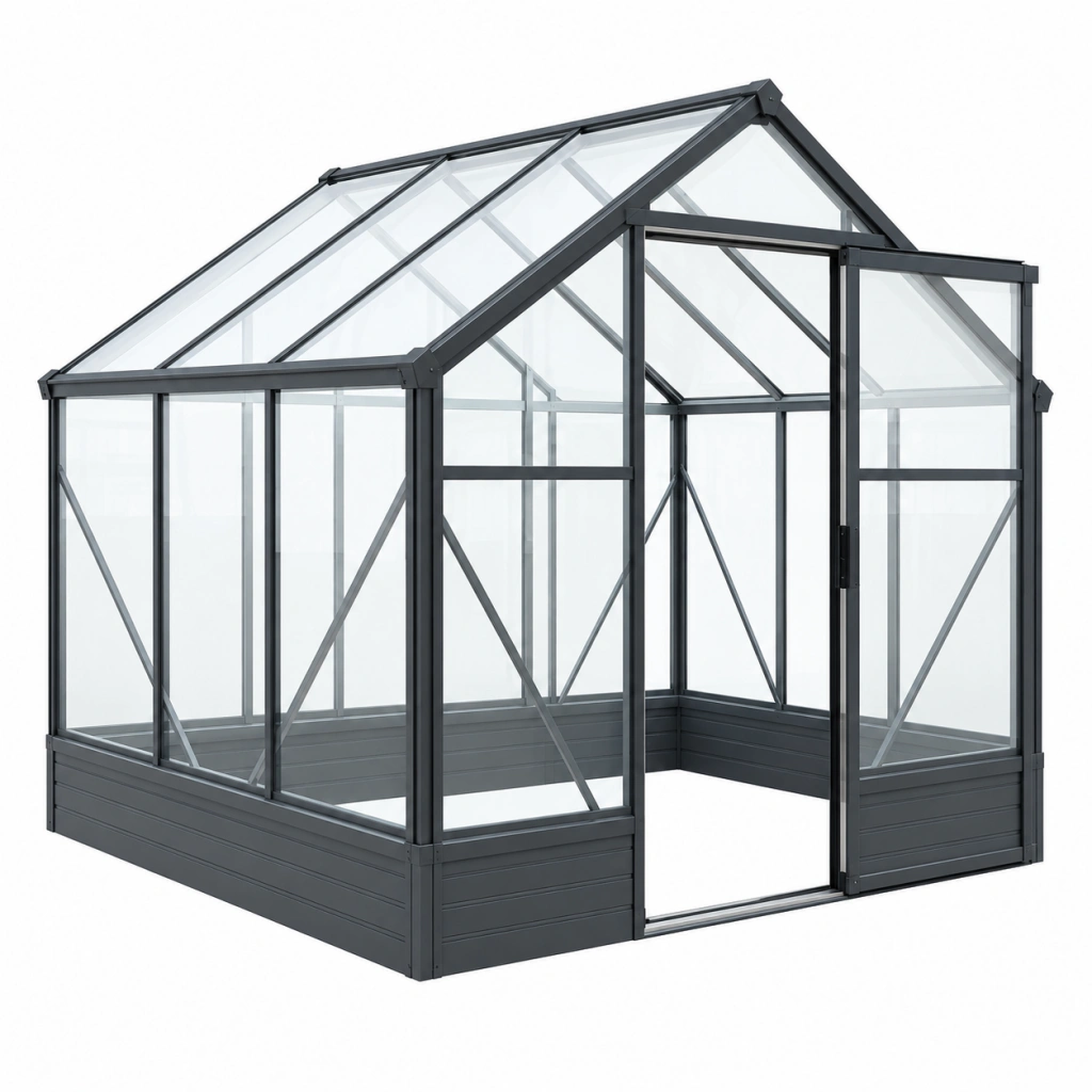 Serra da giardino 190 x 190 x 195 cm in alluminio grigio antracite con pannelli trasparenti e porta scorrevole