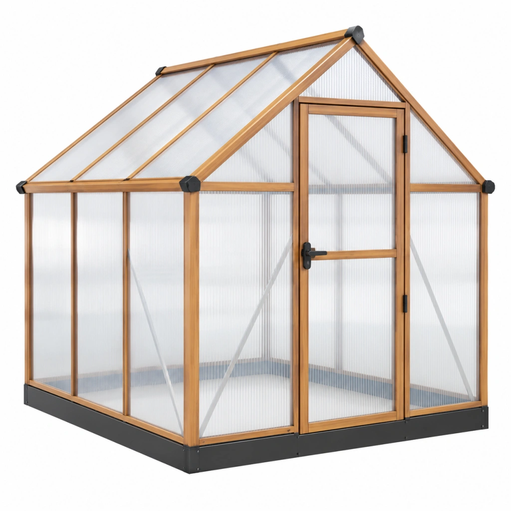 Serra da giardino 190 x 190 x 195 cm in legno e policarbonato trasparente - struttura con porta