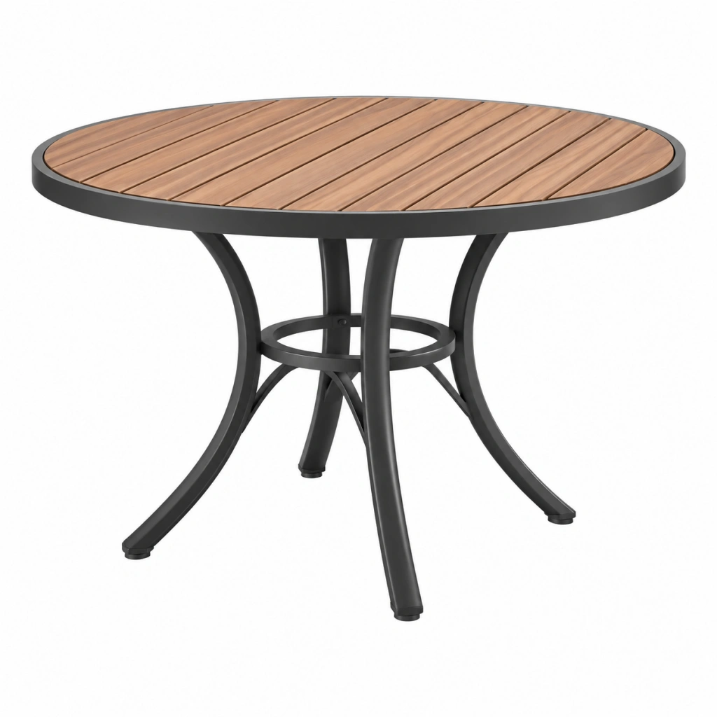 Tavolo da giardino rotondo diametro 100 cm in legno e metallo marrone nero - stile moderno
