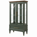 Vetrina 90 x 42 x 180 cm in legno verde scuro con ante in vetro e cassetto stile classico