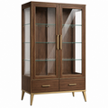 Vetrina 100 x 45 x 180 cm in legno marrone e vetro con 2 ante 2 cassetti stile moderno
