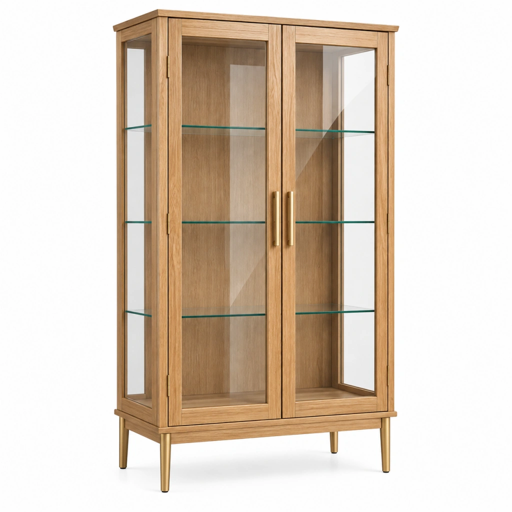 Vetrina 90 x 40 x 180 cm in legno e vetro naturale con 2 ante
