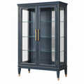 Vetrina 100 x 45 x 180 cm in legno blu scuro con vetro - stile classico