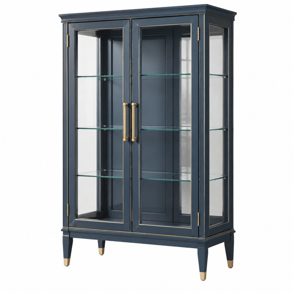 Vetrina 100 x 45 x 180 cm in legno blu scuro con vetro - stile classico