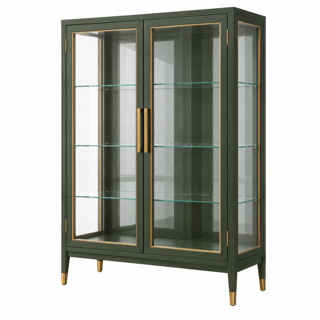 Vetrina 100 x 40 x 180 cm in legno verde scuro e vetro con ante - stile moderno