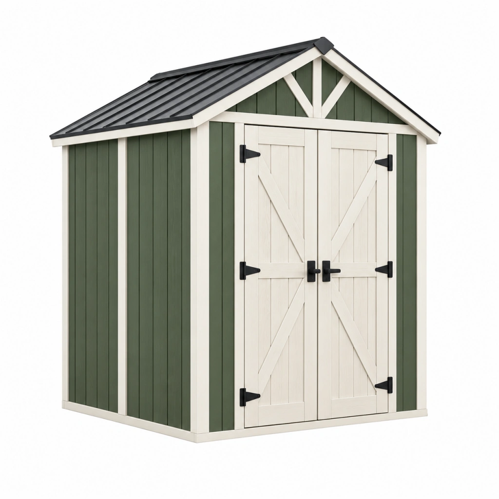 Capanno da giardino 183 x 122 x 183 cm in plastica verde e bianco con doppia porta