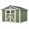 Casetta da giardino 305 x 244 x 234 cm in legno verde e beige con doppia porta e tetto a falde